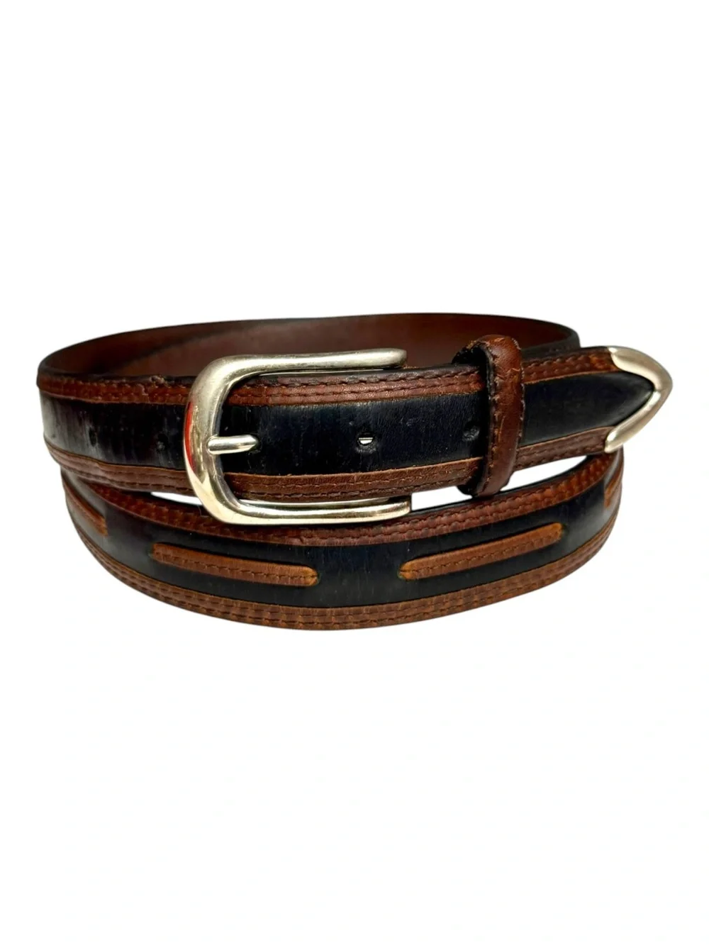 Vintage Genuine Leather Black & Brown Casual Belt Men’s Size 44 Soft Leather